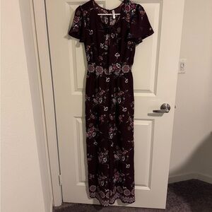 Target Xhilaration Burgundy Floral Jumpsuit Pockets XS